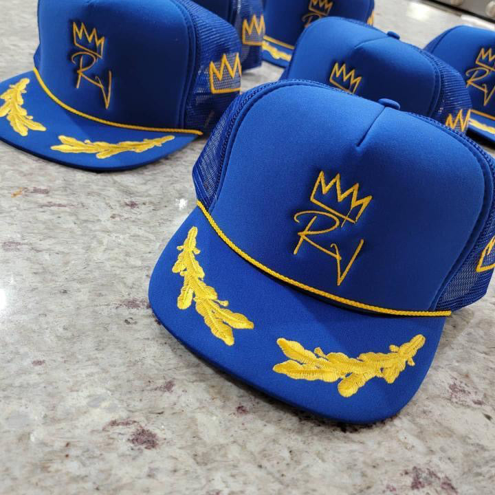 RV Logo Trucker Hat - Blue and Gold